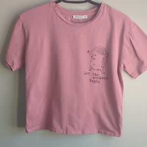 LCW Casual. Short-sleeved Pink Hedgehog Graphic Tee. Size Medium.
